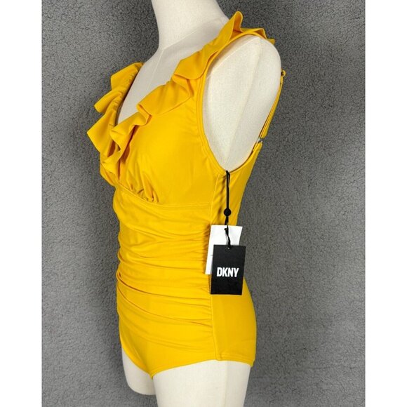 DKNY Women's Ruffle Plunge Underwire Tummy Control One-Piece Swimsuit 8 NWT's. - Picture 2 of 8